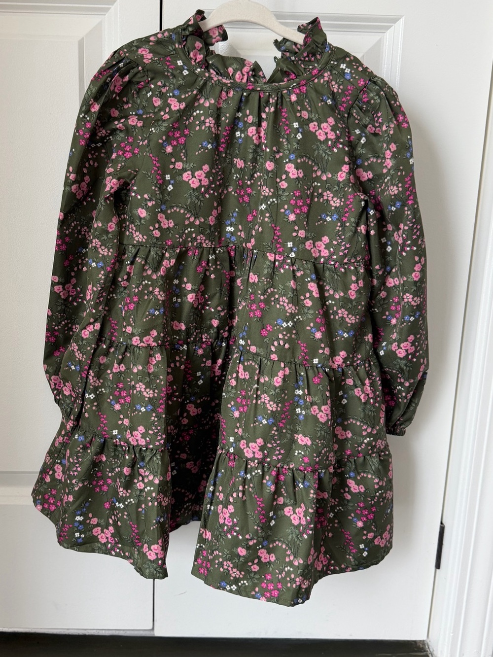 Janie and Jack Tiered Olive Green & Pink Floral Dress